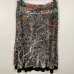Y2K Black Paisley Tree Print Skirt Womens M Whimsical Tapestry Dark Fairy Artsy